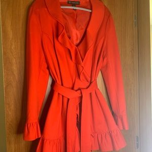 BEAUTIFUL  . . .INC INTERNATIONAL CONCEPTS RED RUFFLED BELTED JACKET ~ SIZE XL